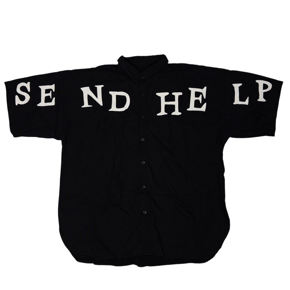 Teddy Fresh x Hila Klein Send Help Shirt Mens Size L Button Down Oversized Black - Picture 1 of 7